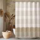 Awellife Boho Shower Curtains for Bathroom,Beige Linen Texture Shower Curtain with Striped Tassels 72x72 Inches Neutral