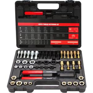 49Pcs Thread Chaser Set, UNC, UNF & Metric Thread Repair Kit with Taps, Dies and Thread Files for Re-Threading, Universal Metric and SAE Thread Chaser Kit