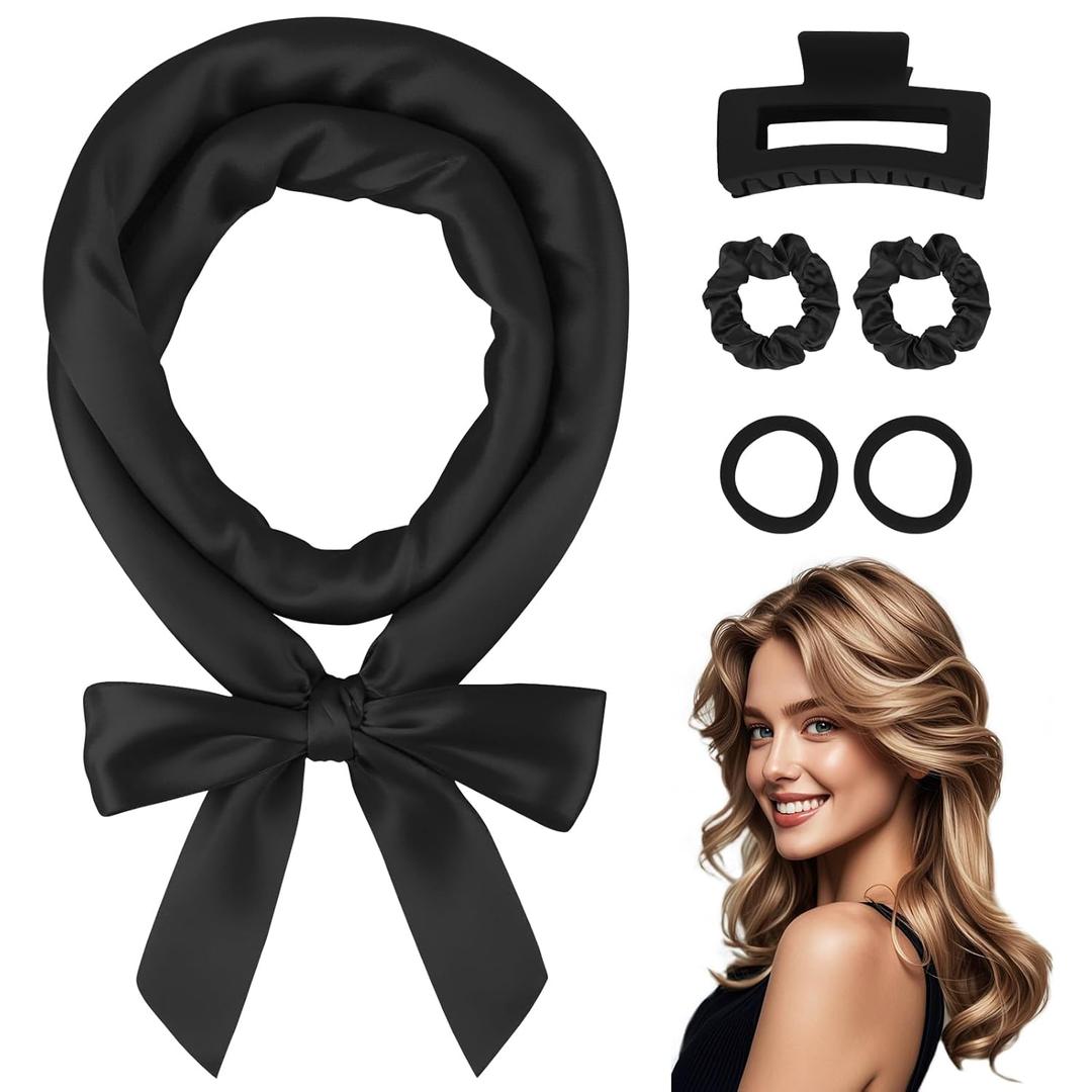 70" Heatless Curls Overnight Hair Curler - Hair Curlers Roller to Sleep In for Women Long Medium Volume, Overnight No Heat Curls Soft Curlers, Satin Heatless Curl Curling Set - 6 PCS, Black