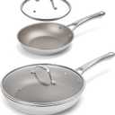 Titanium Frying Pan Set with Lids - 8" & 10.25" No Coating PFAS-Free Skillet, Tri-Ply Titanium & Stainless Steel, Induction & Dishwasher Safe
