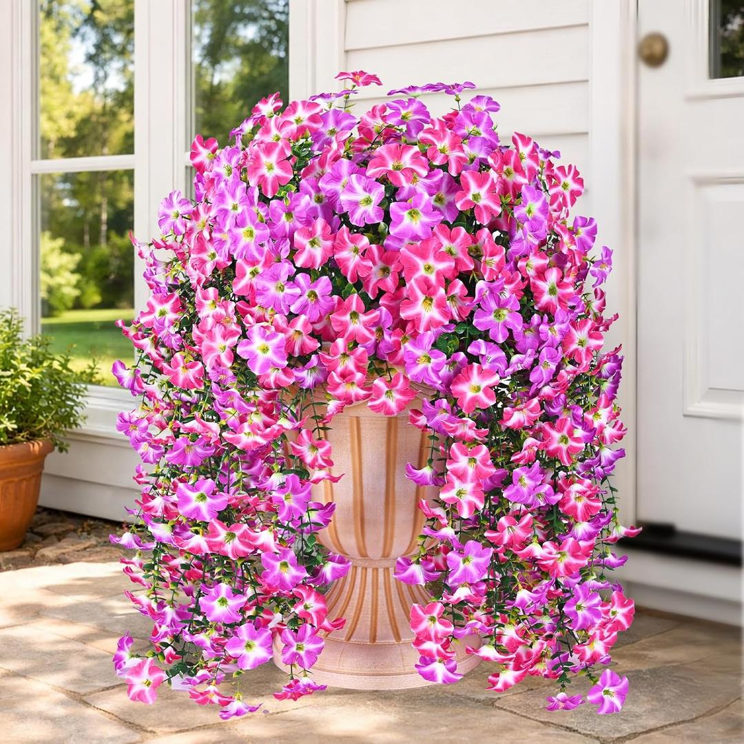 Realistic Artificial Flowers for Outdoors, 2 PCS Full UV Resistant Artificial Outdoor Flowers, Large Size Faux Flowers for Outdoor planters Fake Hanging Flowers Plants for Porch, Front Door, Garden