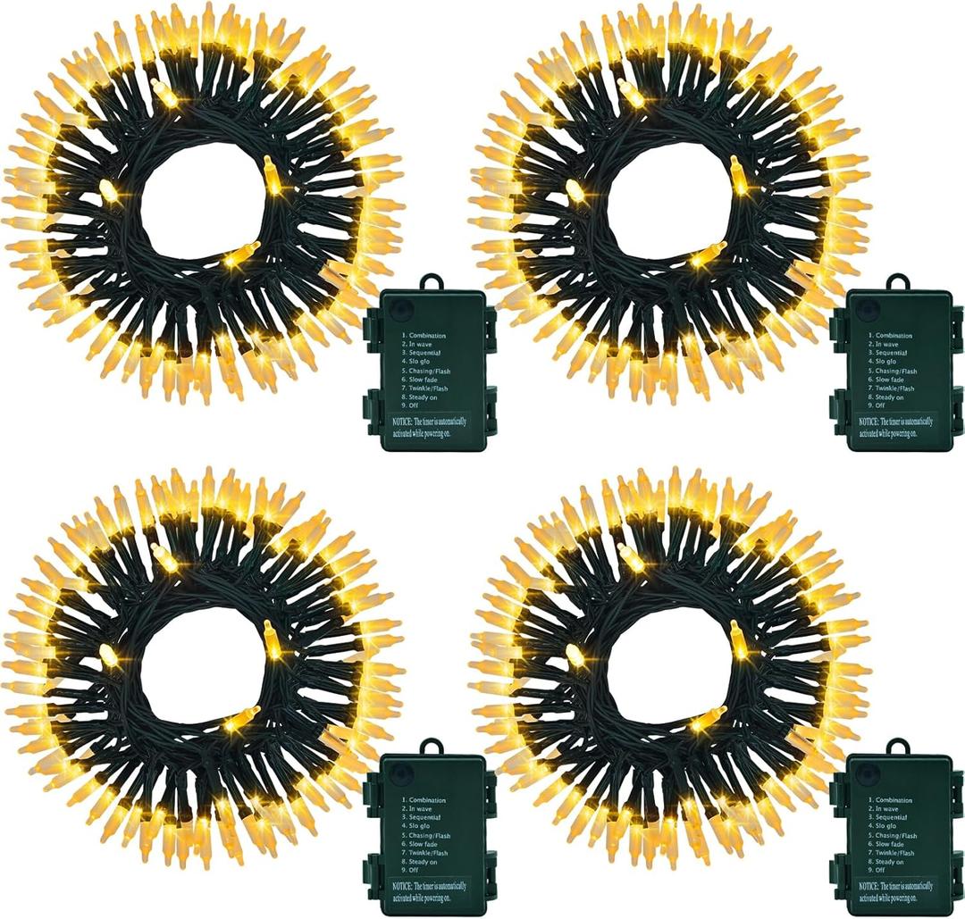 4PACK Christmas Mini String Lights Battery Operated,16.5FT 50 Count LED Forest Battery Christmas Lights with Timer 8 Modes Waterproof Battery Mini String Lights for Christmas Decorations Tree Wreath (Mini Dark Green Wire-Warm White)