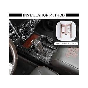 Voodonala Wood Style Gear Console Panel Cover Shift Cup Holder Panel Cover Trim for Ford F150 2015-2020 (Wood,1pc,ABS)