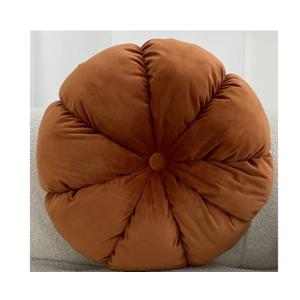 Round Cushions Pillows Solid Color Velvet Chair Sofa Pumpkin Throw Pillow Pleated Round Pillow for Home Bed Car Decor Floor Pillow Cushion(Orange,Diameter 15")