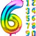DecorWoo 40 inch Rainbow Number 6 Balloon, Colorful Gradient Number 6 Birthday Balloons, Large Number Foil Balloons for Party Supplies Wedding Anniversary Events Decorations