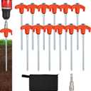 12 Pack Screw in Tent Stakes Heavy Duty,8 Inch Ground Anchors Screw in,Metal Stakes with Hex Head Driver,Camping Tent Accessories.(Orange)