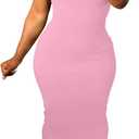 Women's Bodycon Maxi Dress Summer Puff Sleeve Casual Elegant Party Club Night Out Dress (Pink, XL)