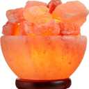 Spantik Himalayan Salt Lamp Bowl with Natural Crystal Chunks, Dimmer Cord and Classic Wood Base Premium Quality Authentic from Pakistan