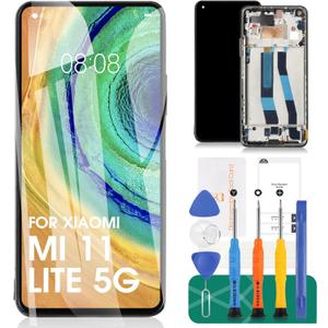 OLED for Xiaomi Mi 11 Lite 5G Screen Replacement for Xiaomi Mi 11 Lite LCD Screen for Mi 11 Lite Digitizer M2101K9G, M2101K9C, M2101K9R Display Touch Screen Assembly Repair Parts with Frame