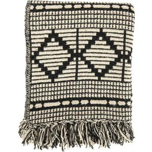 Bloomingville Soft Reclaimed Cotton Blend Throw with Diamond Pattern and Fringe, Black and Beige