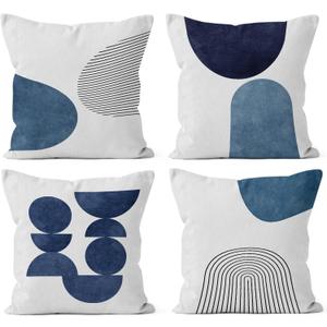 HIWX Blue Boho Pillow Covers 18x18, Navy Blue Boho Geometric Shapes Decorative Pillowcase Throw Pillow Cover Set of 4