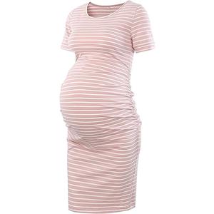 Liu & Qu Women's Maternity Bodycon Ruched Side Dress Casual Short & 3/4 Sleeve Dress for Daily Wearing Or Baby Shower, Large