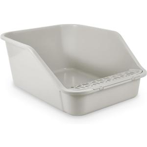 Large Cat Litter Box with High Sides, Cat Litter Pan for Indoor Big Cats, Open Top High Wall Kitty Litter Box with Low Entry for Kitten & Senior Cat, Easy to Clean, Anti-Splashing (Grey)