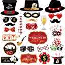 25Pcs Texas Hold'em Photo Booth Props with Stick, Las Vegas Selfie Props,777 Party Supplies,Playing Cards Theme Backdrop Decorations