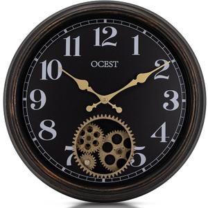 OCEST 15” Industrial Gear Wall Clock – Vintage Steampunk Decor with Moving Gears, Silent Quartz, for Living Room, Farmhouse, Office