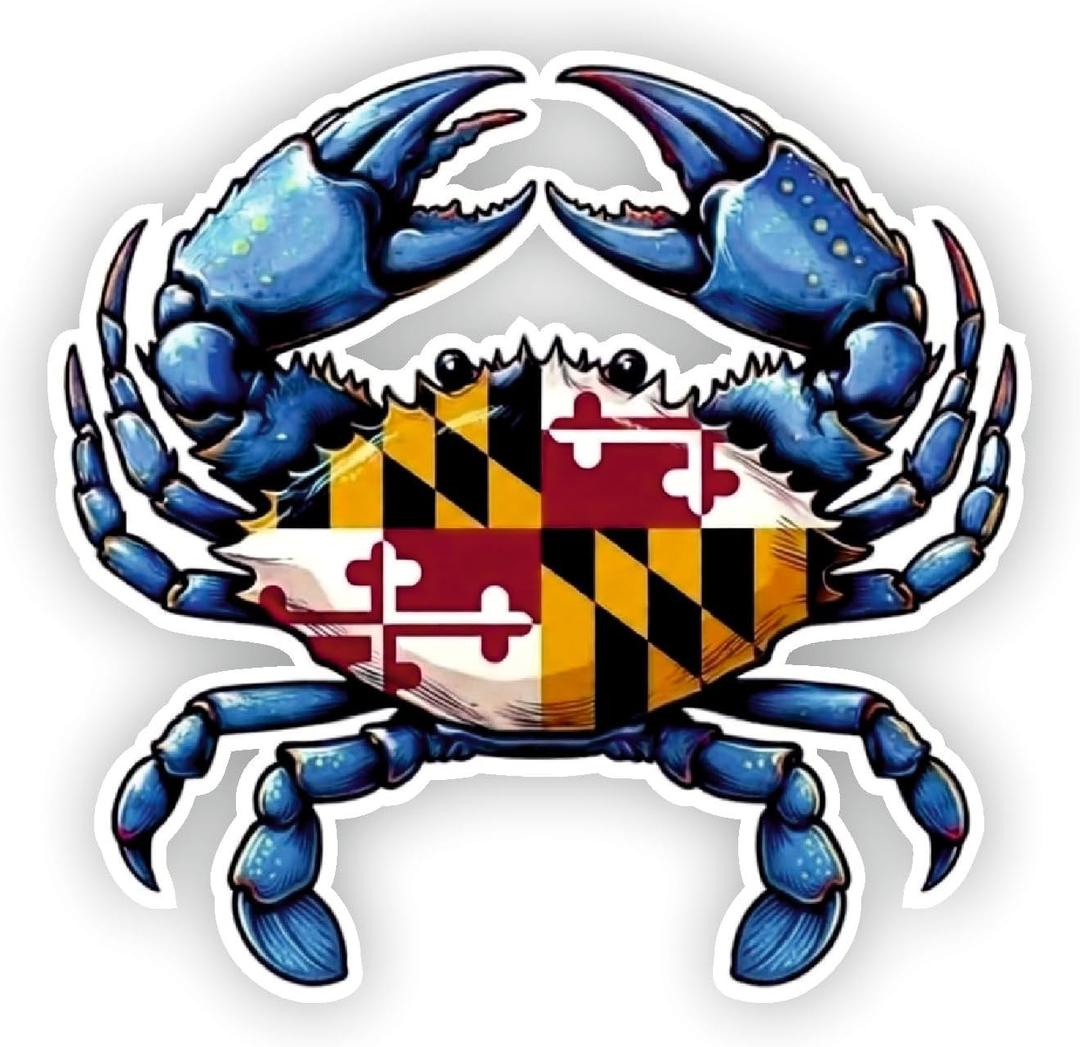 Maryland Flag Blue Crab Stickers - Vibrant Red, White, Black, and Gold Decal for Laptops, Cars, Water Bottles - Authentic State Pattern Design (4")
