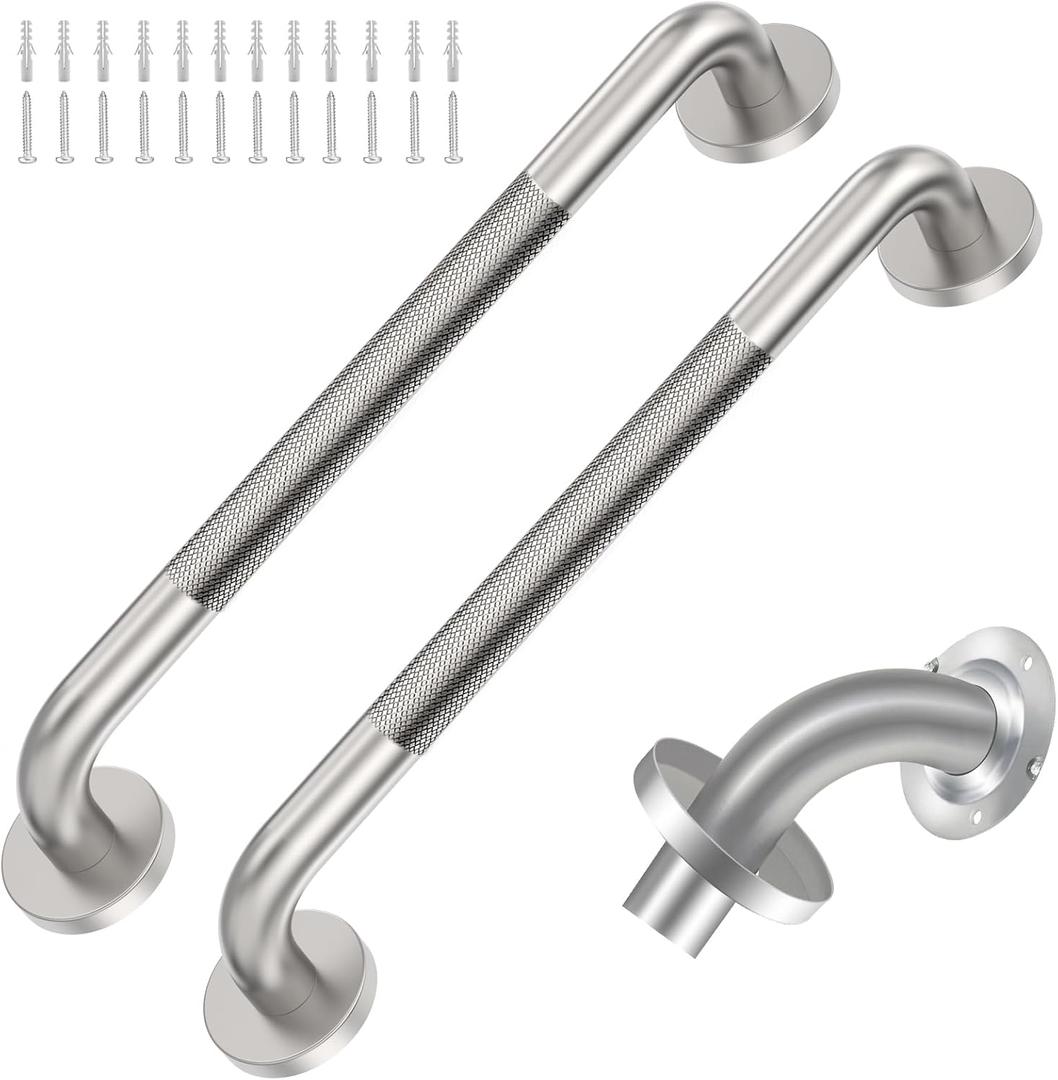 2 Pack Shower Grab Bar with Knurled Anti-Slip Grip 18 Inch ADA Compliant 500lbs Supporting with Concealed Screws 304 Stainless Steel Brushed Nickel Handicap Bars for Bathroom