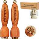 2Pcs Facial Massage Tool for Eye Massage Reduce Puffiness and Dark Circles Facial Meridian Brush Rosewood Handle Copper Massage Beads Chinese SPA Gua Sha Tool (Rosewood) (Cognac Brown)