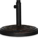 Backyard Expressions 26.5 lb Round Heavy Duty Patio Umbrella Base Weather Resistant Calcium Carbonate Resin with Bronze Weave Design Fits 1.5" to 2" Poles, Easy Assembly, UV & Fade Resistant, 17.5 inches diameter, 1.5-2 inches pole diameter