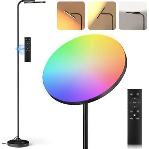 SIBRILLE RGB Floor Lamp, 36W Bright LED Standing Lamp, Stepless Dimming Color Changing Torchiere Floor Lamps with Remote, 350Rotating Modern Tall Floor Lamp for Living Room, Gaming Room