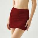 Women's Bodycon Mini Skirt Ruched Mesh Stretch Sexy Skirts (L)