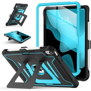 Soke Case for iPad (A16) 11th Generation 11-Inch 2025 /10th Generation 10.9-Inch 2022, with Screen Protector and Multi-Angle Kickstand, Rugged Full Body Heavy Duty Protective Cover - Black CyanBlue