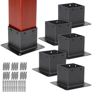 Zlinke 6 PCS Metal 44 Post Base,Inner Size 3.5"x3.5" Post Base Brackets Heavy Duty Powder-Coated Post Anchor Matte Black Wood Post Brackets (Black 6pcs)
