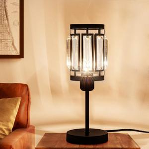 Industrial Table Lamp, Metal+Crytal Rustic Table Lamp with Plug in Cord On/Off Switch, Bedside Nightstand Lamp, E26 Edison Reading Lamp Light Fixture for Bedroom Living Room Office
