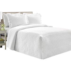 Lush Decor French Country Geo Bedspread King Size 3 Piece Set White - Quilted Bedding Set King Bedspread - White Quilts - Lightweight Bedspreads