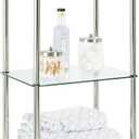 mDesign Metal/Glass 3-Tier Storage Tower, Narrow Shelving Display Unit, Open Glass Shelves; Multi-Use Stand for Living Room, Bathroom, Home Office, Hallway, Bedroom Organization - Chrome/Clear