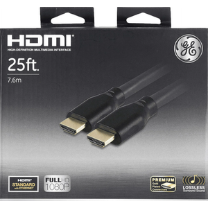 GE 25ft 4K HDMI 2.0 Cable with Ethernet, Gold-Plated Connectors, Black