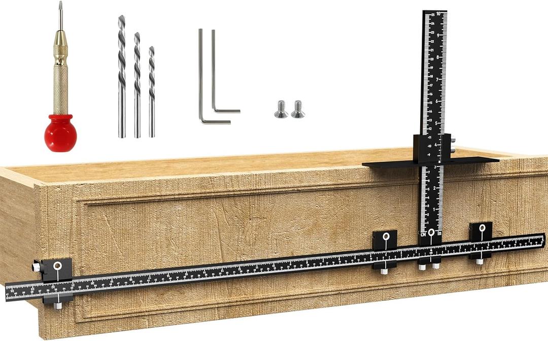 Extended Cabinet Hardware Jig Kit, 32-inch & 16-inch Detachable MAX Cabinet Handle Jig with Auto Center Punch, Aluminium Alloy Cabinet Handle Template Drill Guide, Drawer Pull Jig for Handle Knob Pull (Large, Black)