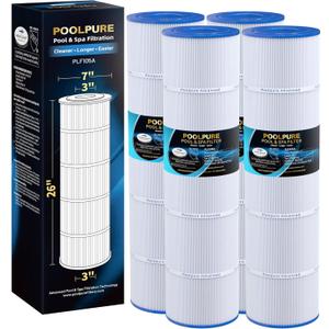 POOLPURE PCC105-PAK4 Replaces Pentair CCP420, 178584, Ultral-A6, Unicel C-7471, 817-0106, R173576, Filbur FC-1977, 570-0425-07, Pentair Clean and Clear Plus 420, L x OD: 26"x7", 4X105 sq.ft. Cartridge
