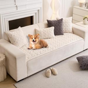 Plush Couch Cover for Pets Super Soft Sofa Covers for Cats & Dogs Washable Sofa SlipCover Furniture Couch Protector for Living Room(27" x 27", White)