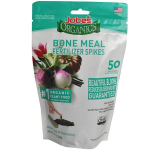 Jobe's Organics Bone Meal Fertilizer Spikes, Strong Root Development for Bulbs, Tomatoes, Roses, and Other Flowering Plants, 50 Count