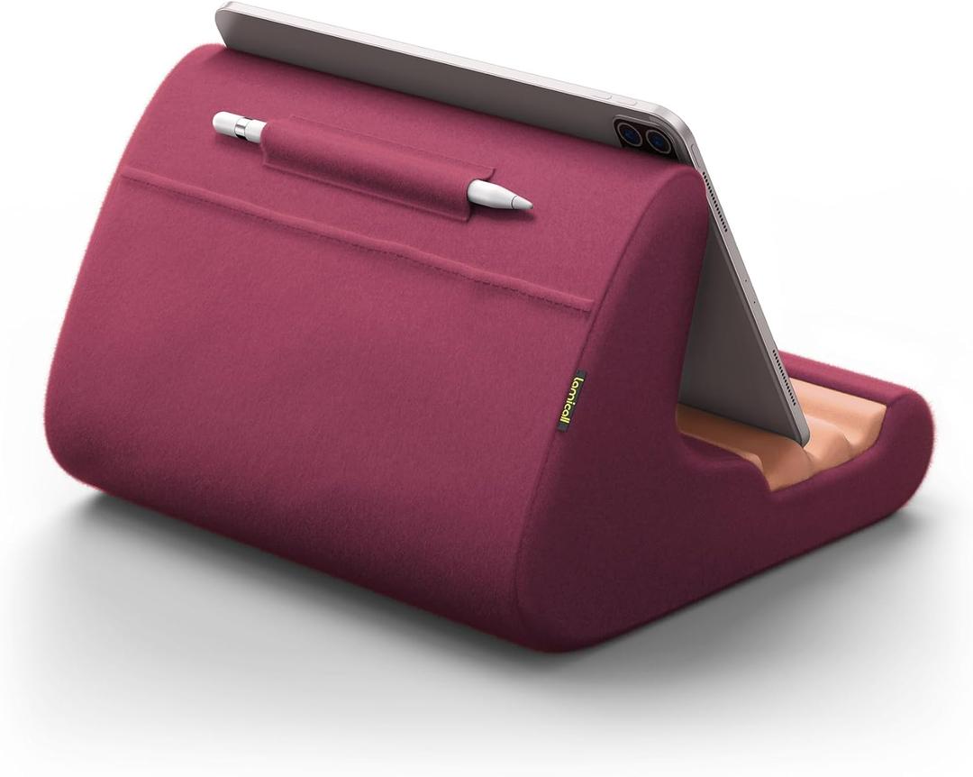 Lamicall Tablet Holder, Tablet Pillow Stand - Tablet Pillow Soft Pad for Bed and Lap, with Stylus Mount & Pocket, for iPad Pro 12.9, Air, Mini, Kindle, Galaxy Tab and 4-13" Tablet, Dark Red