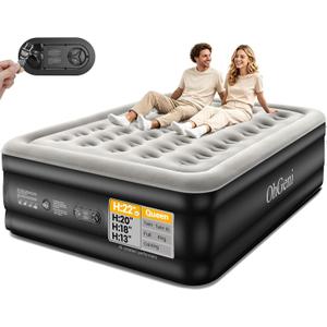 OhGeni 22" Raised Air Mattress Queen with Built in Pump, Inflatable Blow Up Mattress, Upgraded Surface Portable Bed for Home, Camping, Colchone Inflable, Ideal Sleep Solution for Guests, 800lbs