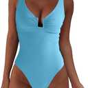 fatty tiger Women's Sexy One Piece Bathing Suits One Shoulder Swimsuits Slimming Mesh Swimwear Light Blue M