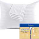 Cotton Queen Size Pillow Cases Set of 4, White Pillow Protectors with Zipper, Cooling Breathable Hidden Zippered Pillow Covers & Pillowcases Covers for Hot Sleepers, 20x30 Inches