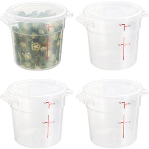 CURTA 1 Quart Translucent Round Food Storage Container with Lid, Pack of 4 NSF Listed, BPA-Free, Commercial-Grade Polypropylene, Freezer & Dishwasher Safe, Non-Stick, Easy-Read Graduations