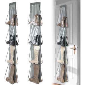 Windyun Sets 16 Large Clear Pockets Fabric Dual Sided Hanging Shoe Rack for Closets Hanging Shoe Organizer with Rotating Hanger Boot Organizer for Storage Men's and Woman's Boots(Gray)