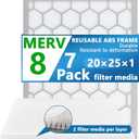 20x25x1 MERV 8 Air Filter,AC Furnace Air Filter,Reusable ABS Plastic Frame, 7 Pack Replaceable Filter Media (Actual Size: 19 3/4" x 24 3/4" x 3/4")