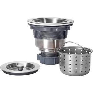 POPFLY SUS 304 Stainless Steel Deep Sink Strainer Basket Fits Standard 3-1/2" Kitchen Drains, 2.5" Replacement Option Removable Drain Basket with Handle for Easy Food Debris Cleaning