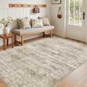 3x5 Rug, Small Area for Kitchen, Entryway, Machine Washable Non-Slip Throw Rug, Vintage Carpet for Nursery Coffee Table Brown