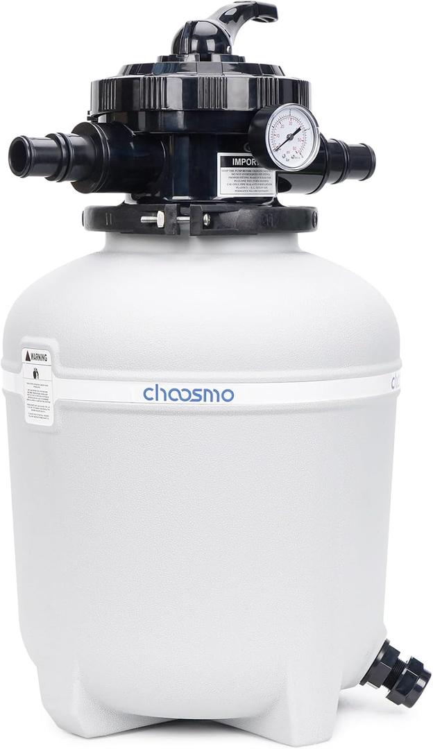 14 Inch Pool Sand Filter Tank Replacement Kit with 6-Way Multi-Port Valve and 1.25/1.5 in Hose Adapters for Compatible Above Ground Sand Filter Systems, Pump Not Included