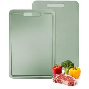 Titanium Cutting Board 100% Pure Metal Kitchen Cutting Board, Double Sided Chopping Board with Juice Groove, Food-Grade Dishwasher Safe Chopping Board for Meat,Vegetables and Fruits(N-2)