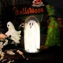 Halloween Decor Light Up Ghost in Dome Cloche Lighted Ghost for Home Mantel Tabletop Party Holiday Table Centerpieces Indoor Decorations