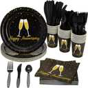 BLUE PANDA 144-Piece Happy Anniversary Party Decorations and Supplies, Includes Plates, Napkins, Cups, and Cutlery, Bulk Set for Wedding, Work, or Milestone Anniversaries (Serves 24 Guests)