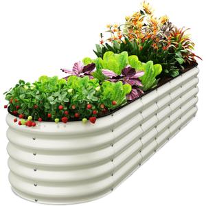 Oval 8x2x1.5 FT Galvanized Raised Garden Bed Kit, 31 in 1 Large Metal Planter Box for Outdoor Gardening, 18 Garden Bed for Vegetables Flower Herb(Pearl White)
