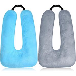 Barydat 2 Pcs Car Travel Pillow for the Back Seat 28 x 18 in Sleeping Reading Pillows for Long Distance Travel Car Cushion for Kids Adults Head and Body Support U Shaped Pad for Travel(Gray, Blue)